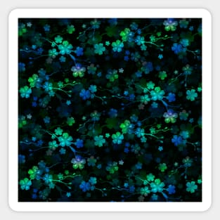 Bright Neon Green and Blue Cherry Blossom Flowers and Vines Sticker